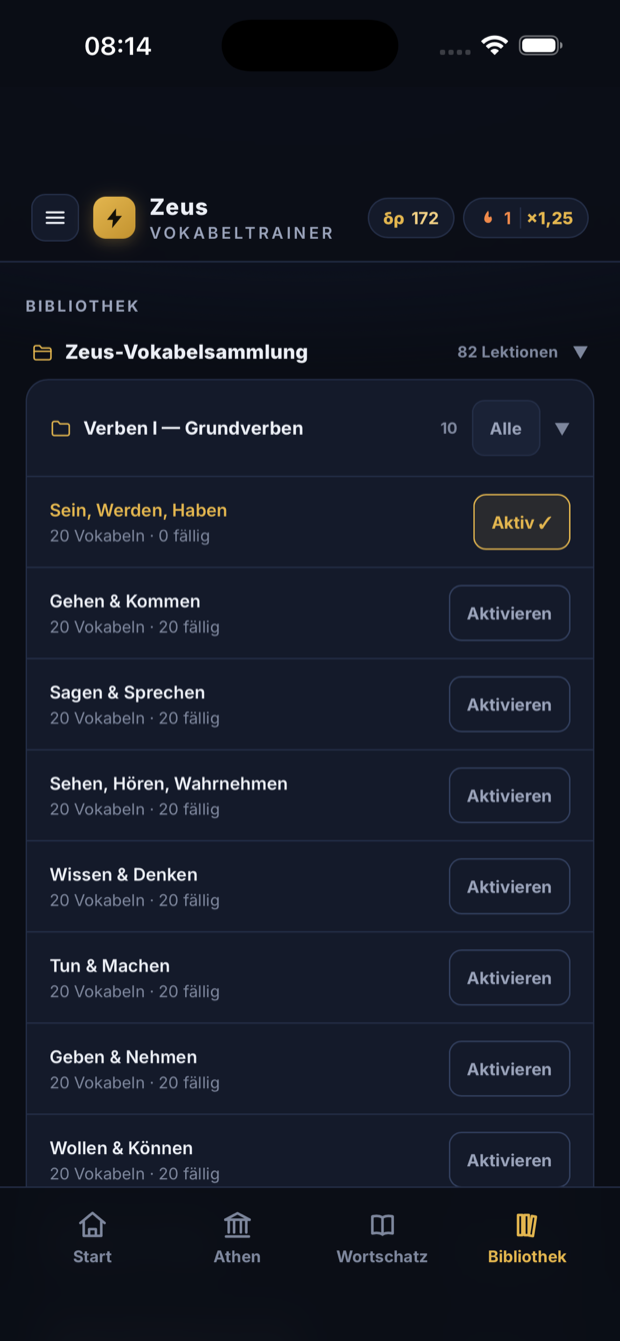 Zeus — Bibliothek mit 82 Lektionen
